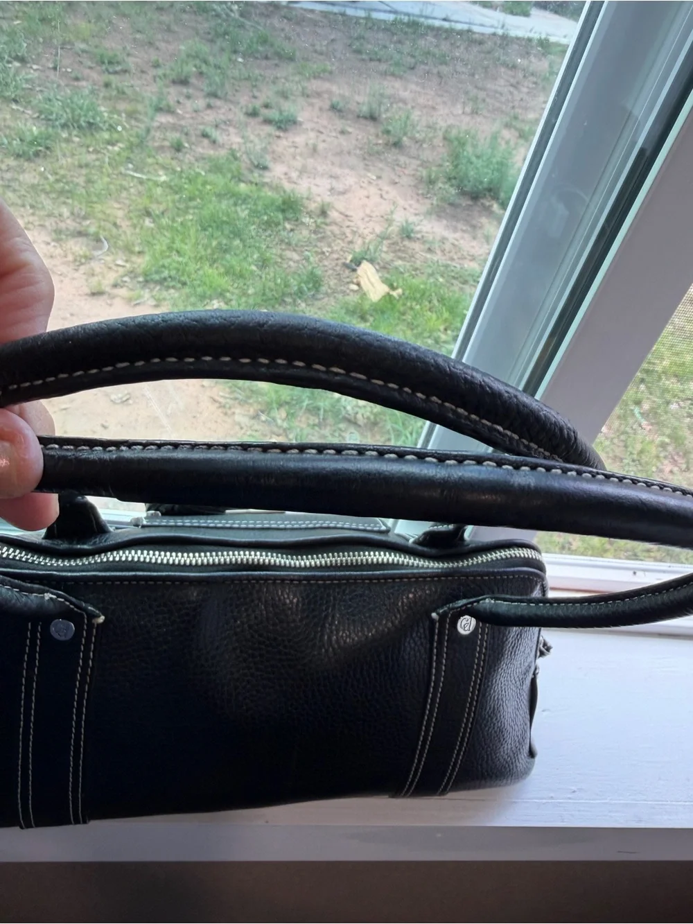 Charles David Black Leather Shoulder Satchel with Tassel